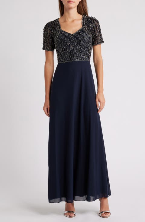 Beaded Bodice Chiffon Gown