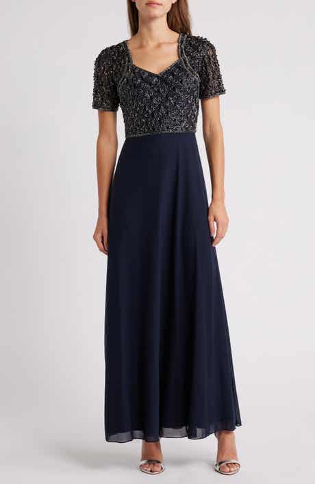 Pisarro Nights Beaded Bodice Chiffon Gown