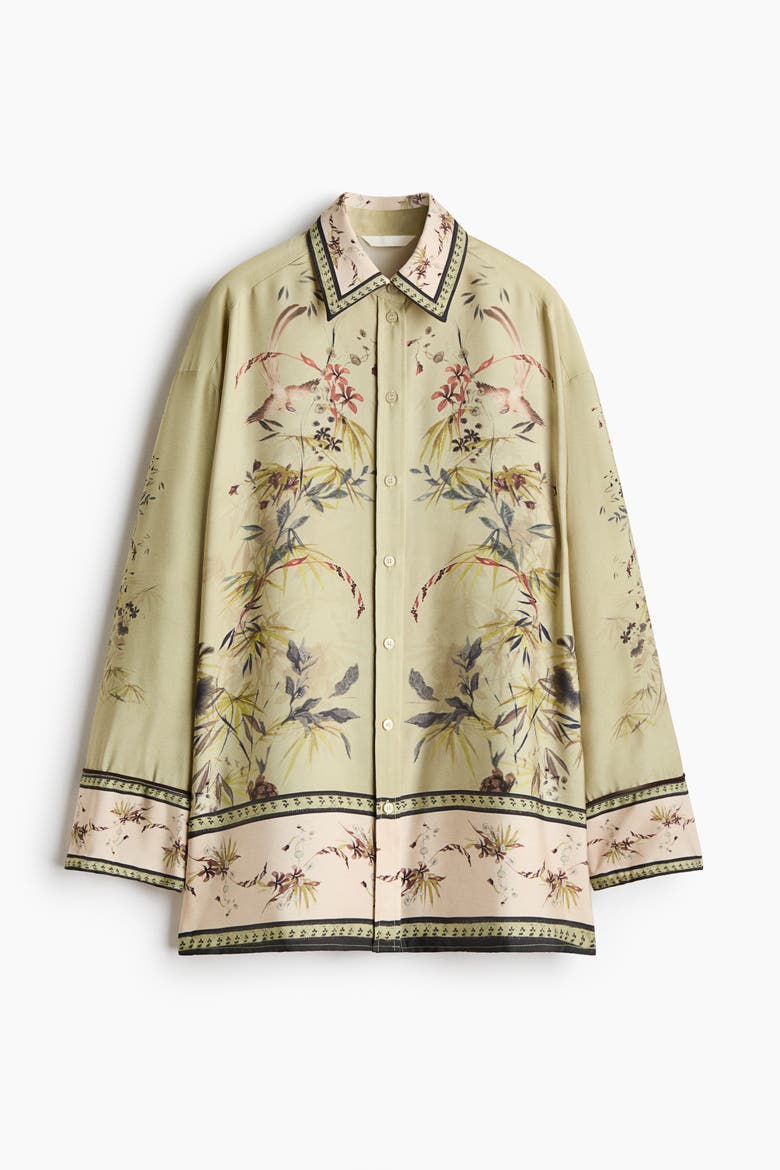Oversized Patterned Shirt, Alternate, color, Light dusty green/patterned
