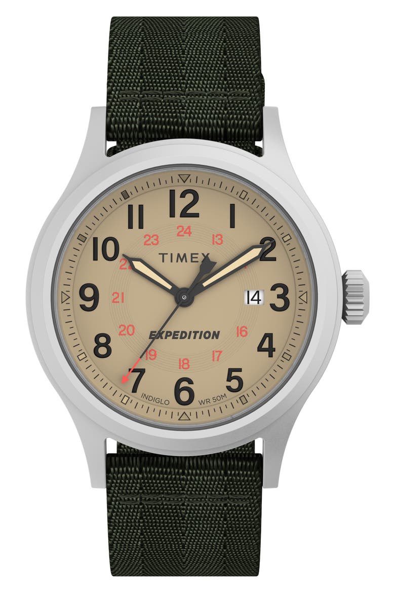 Expedition North Sierra Recycled Textile Strap Watch, 40mm, Main, color, GREEN