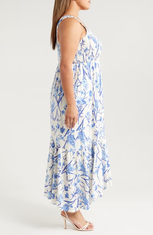 Chelsea28 Smocked Maxi Sundress In Ivory- Blue Sofia Floral
