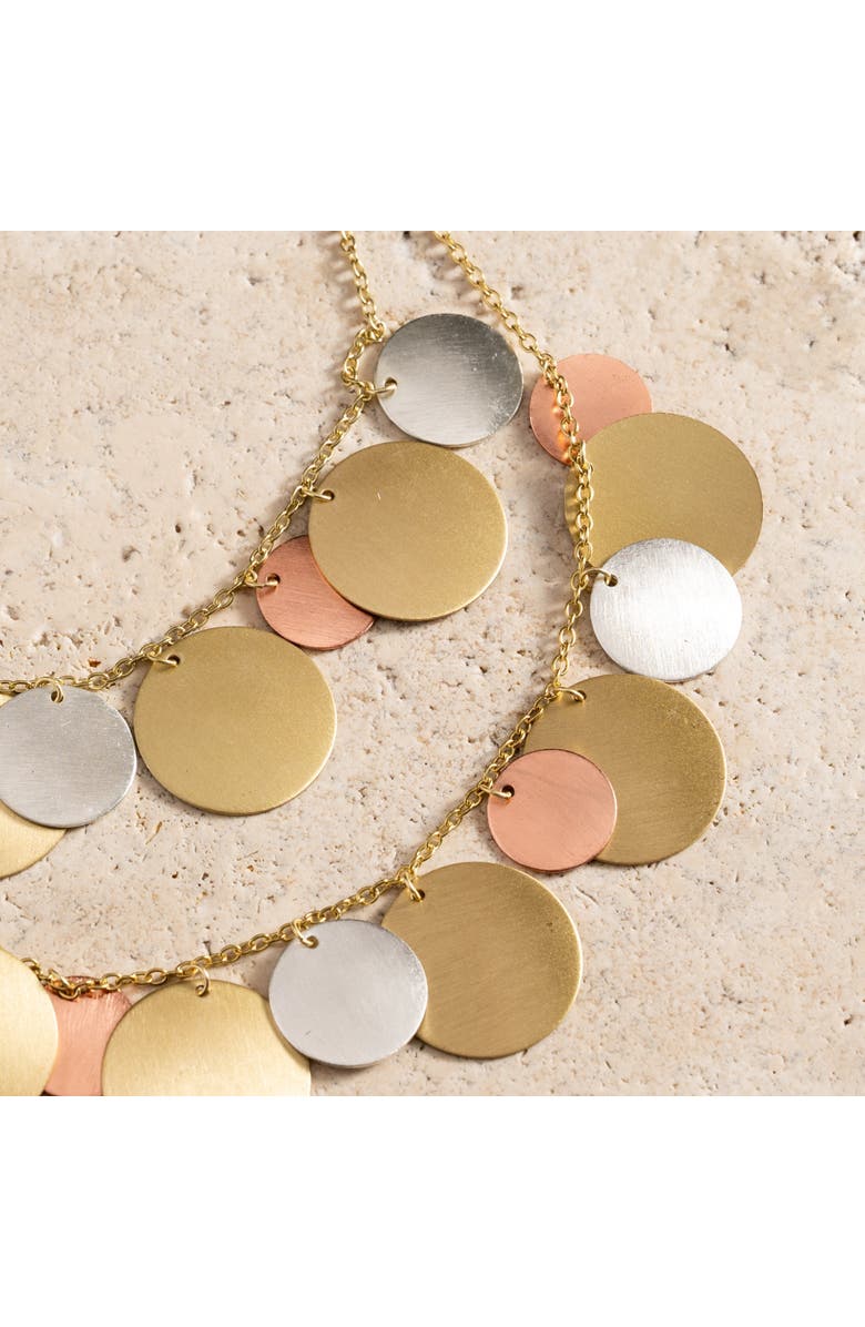 Ten Thousand Villages Jharana Layered Disc Necklace, Alternate, color, Mixed Metal
