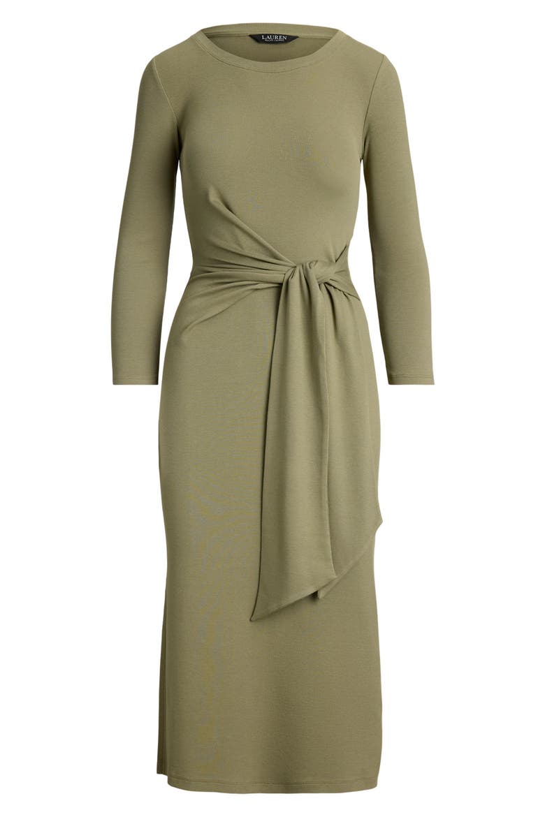 Long Sleeve Tie Waist Midi Dress, Alternate, color, LIGHT AGAVE GREEN