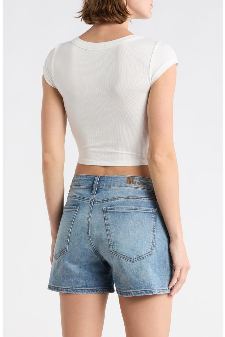 Snap Front Cap Sleeve Crop Henley, Alternate, color, IVORY