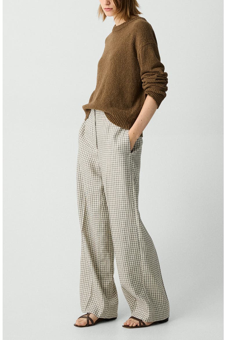 Check Linen Blend Pants, Alternate, color, CREAM/ GREY MULTI