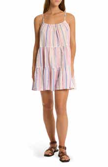 Sea Level Boho Stripe Tie Back Cotton Blend Cover-Up Dress