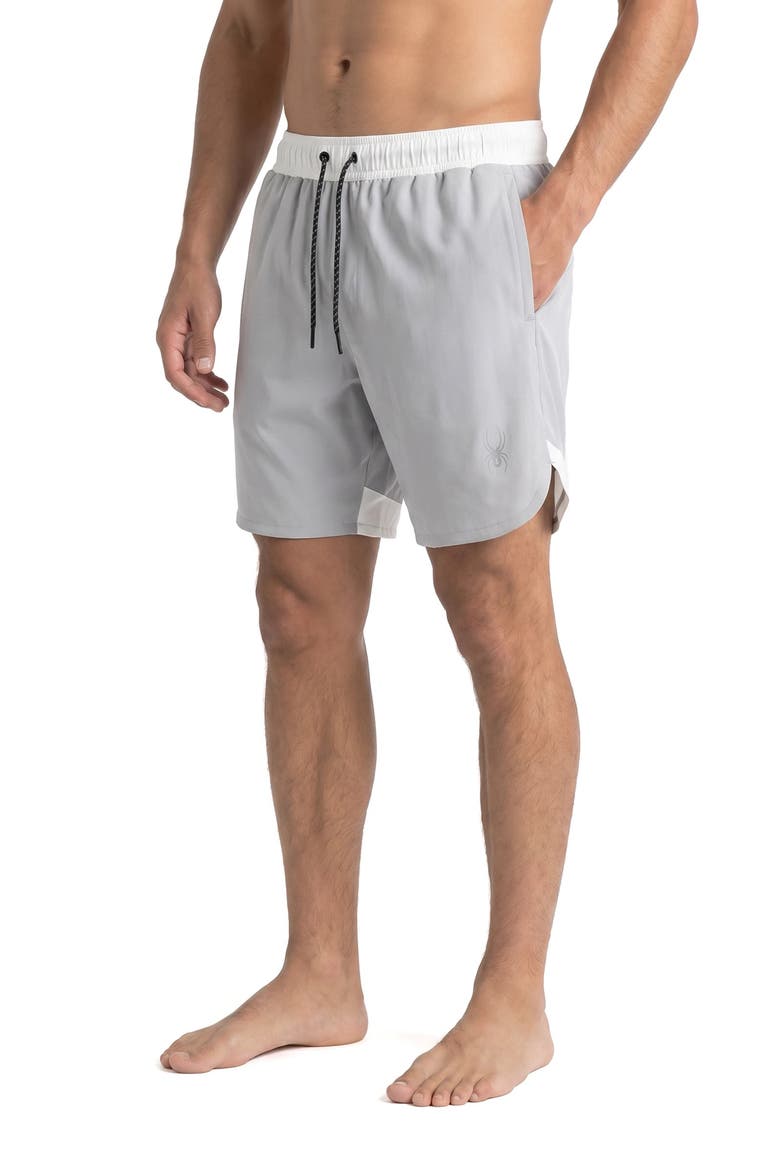 Colorblocked Scallop Volley Swim Shorts, Alternate, color, ALLOY