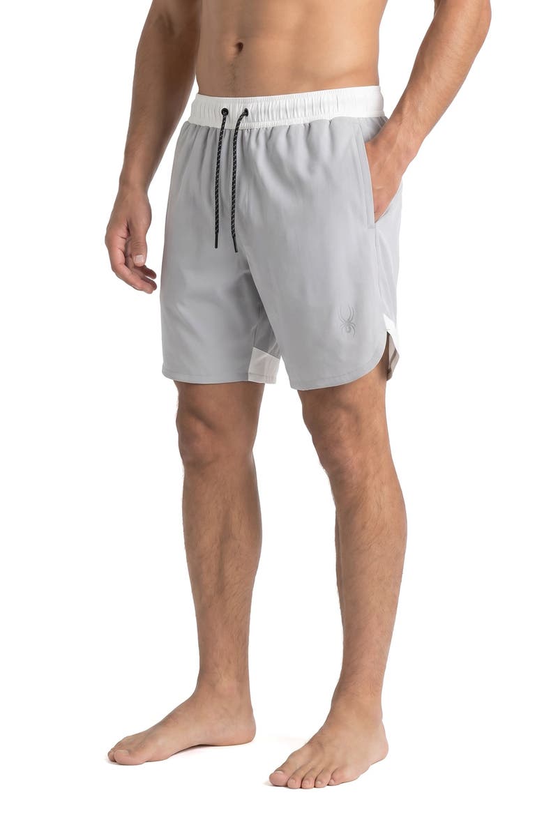 Spyder Colorblocked Scallop Volley Swim Shorts, Alternate, color, Alloy