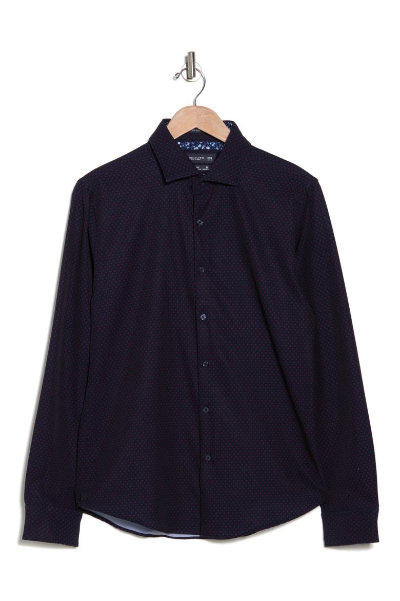 Polka Dot Stretch Button-Down Shirt, Alternate, color, NAVY
