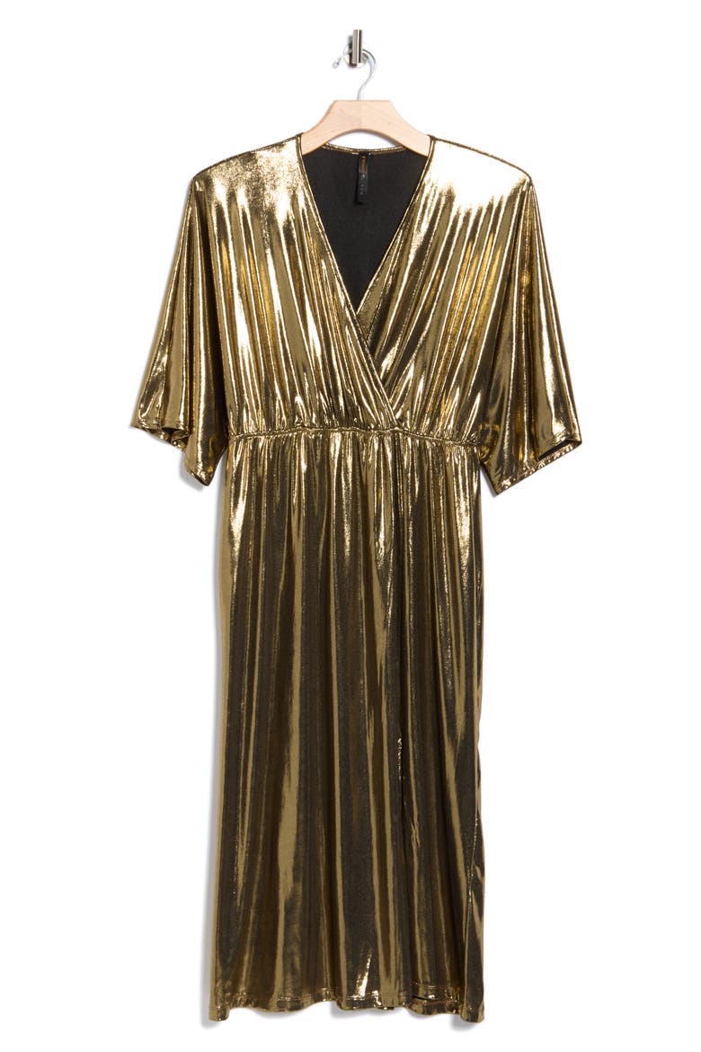 Metallic Dolman Sleeve Midi Dress, Alternate, color, GOLD