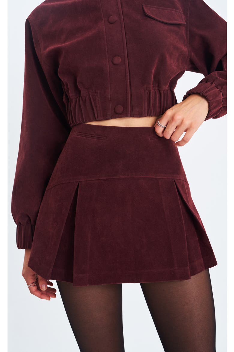 Faryn Vegan Suede Pleated A-Line Mini Skirt, Alternate, color, Mahogany
