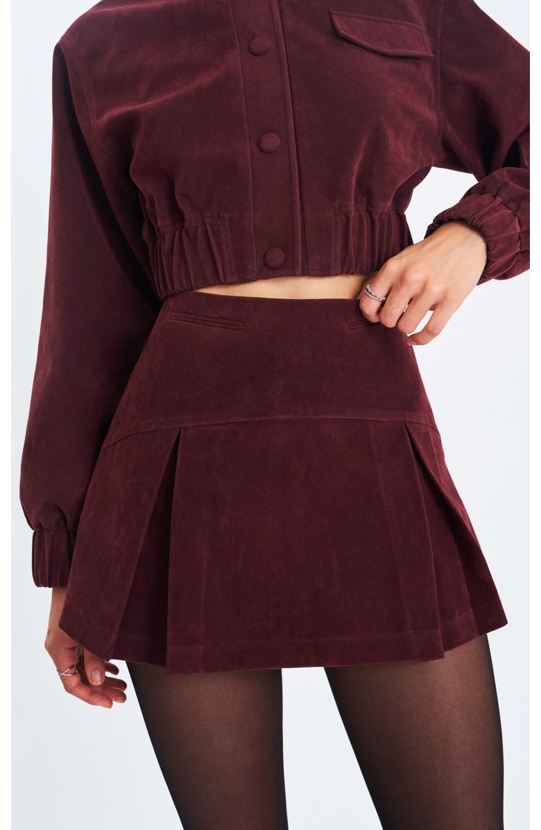 Miss Circle Faryn Vegan Suede Pleated A-Line Mini Skirt, Alternate, color, Mahogany