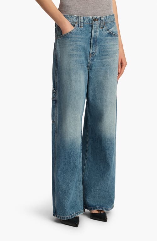 Shop Khaite Sowen Distressed Wide Leg Carpenter Jeans In Heath