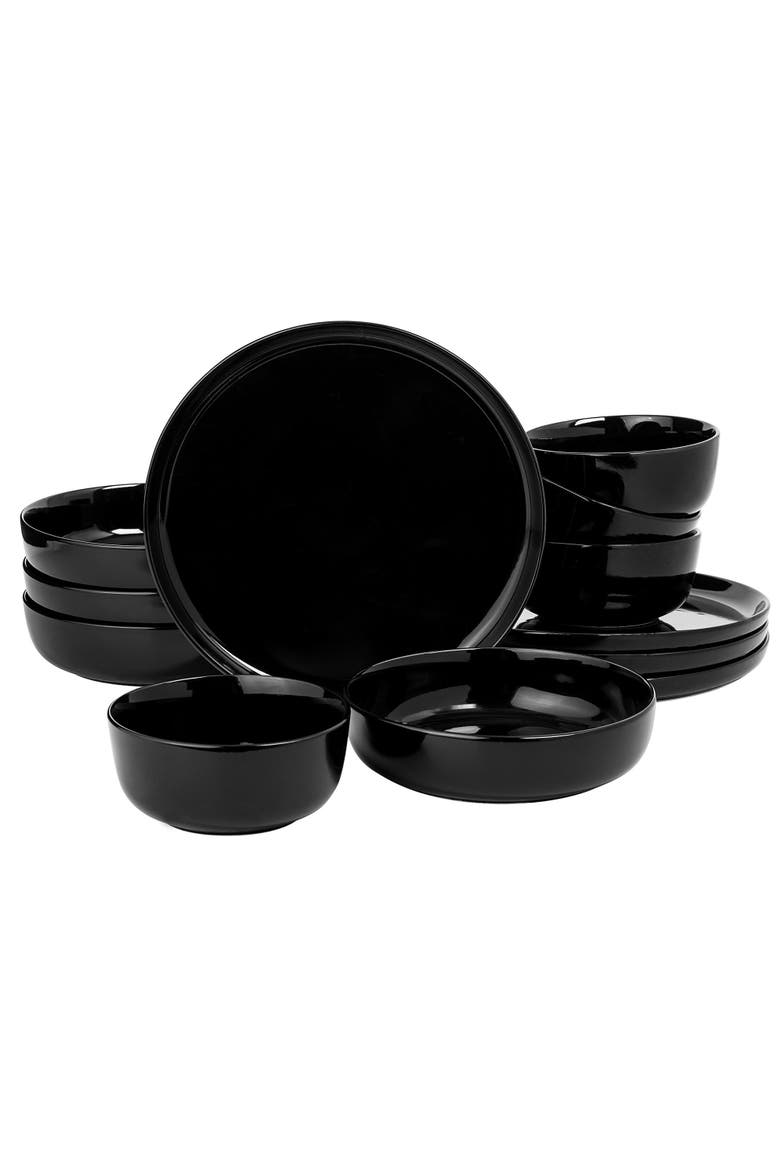 Oslo 12 Piece Porcelain Dinnerware Set, Main, color, Black