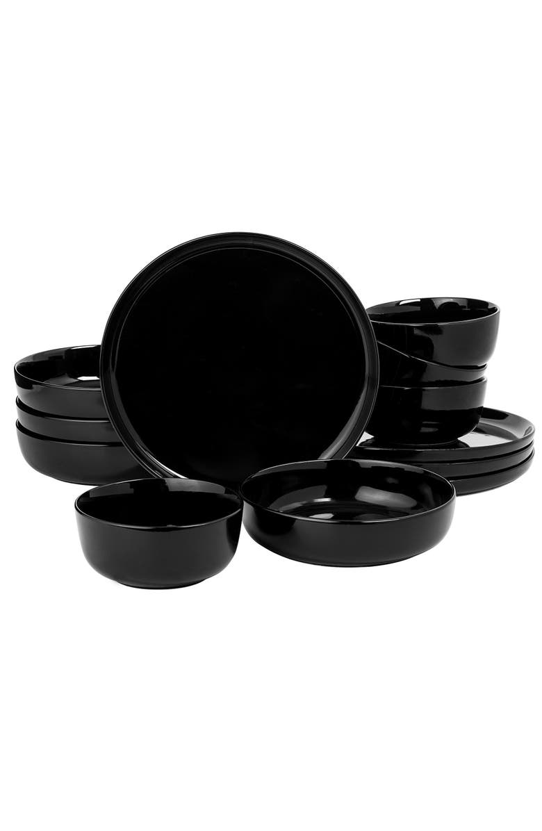 Gibson Home Oslo 12 Piece Porcelain Dinnerware Set, Main, color, Black