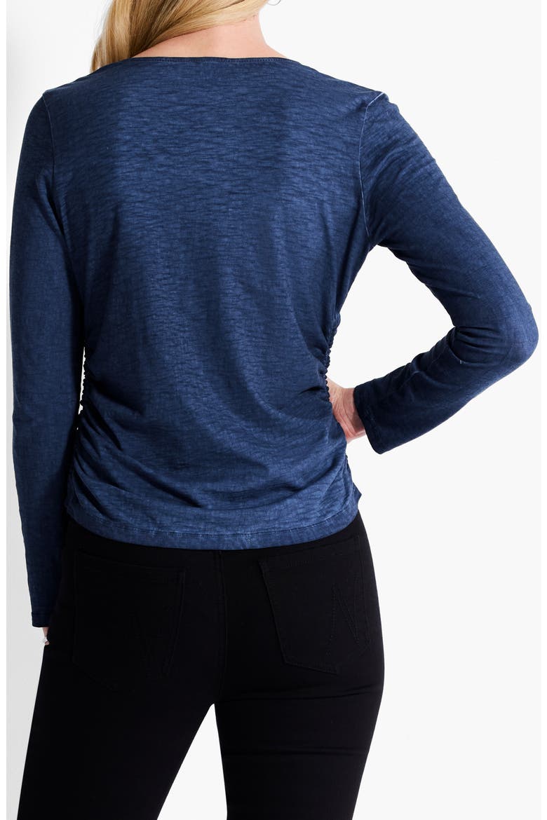 Ruched Long Sleeve Cotton Top, Alternate, color, DARK INDIGO