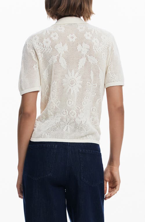 Desigual Openstitch Short Sleeve Polo In Light Beige