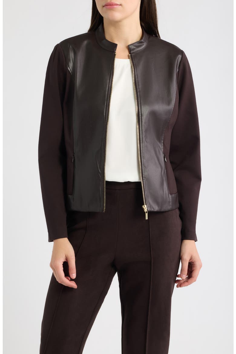 Faux Leather Mixed Media Jacket, Main, color, DEEP MAHOGANY
