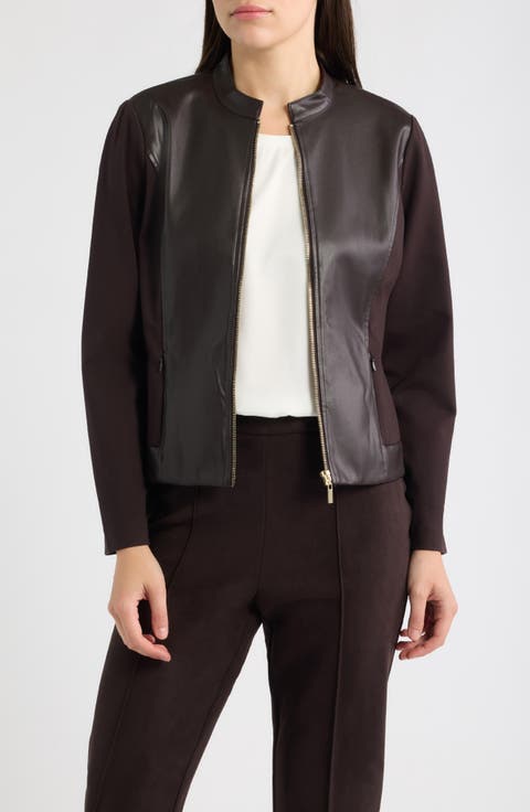 Faux Leather Mixed Media Jacket