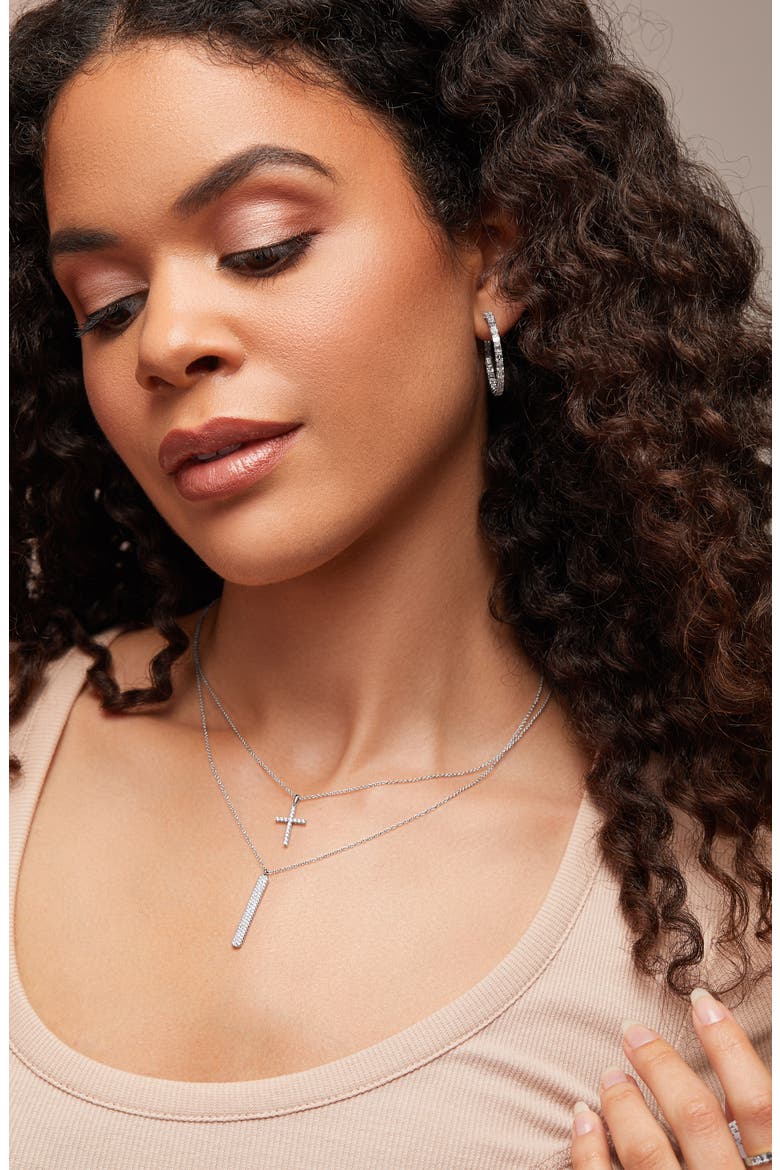 Diamond Cross Pendant Necklace (Nordstrom Exclusive), Alternate, color, 18KW