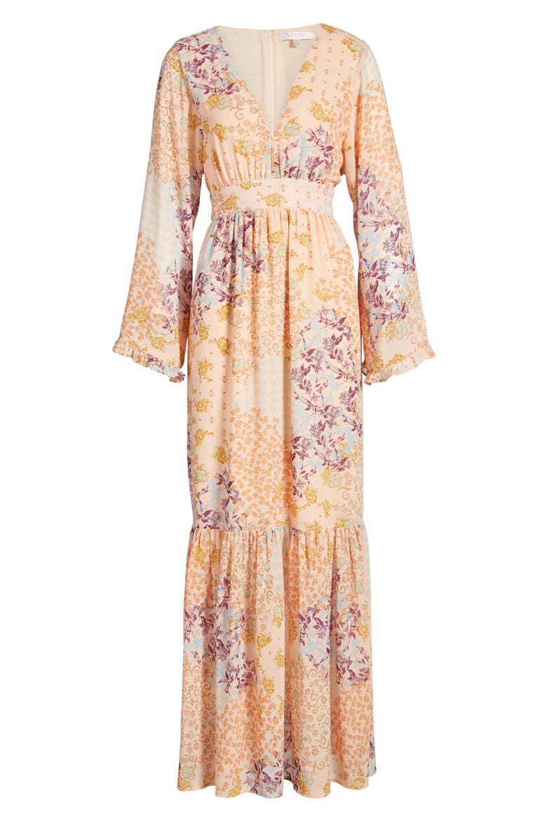 Viola Bell Sleeve Maxi Dress, Alternate, color, BEIGE PATCHWORK