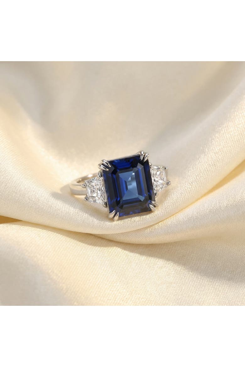 6Ct Blue Sapphire & Diamond Anniversary Engagement Ring 14k Gold Lab Grown, Alternate, color, 14k White Gold