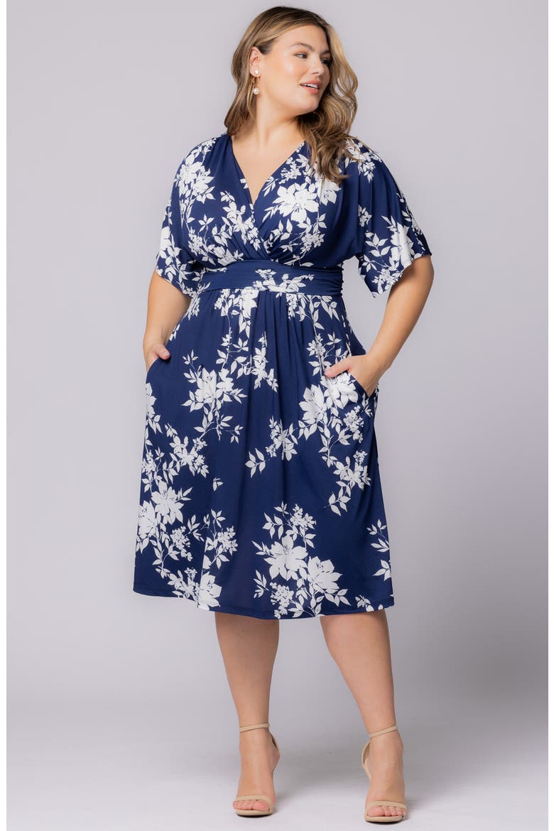 Gia Floral Midi Dress, Alternate, color, NAVY FLORAL PRINT