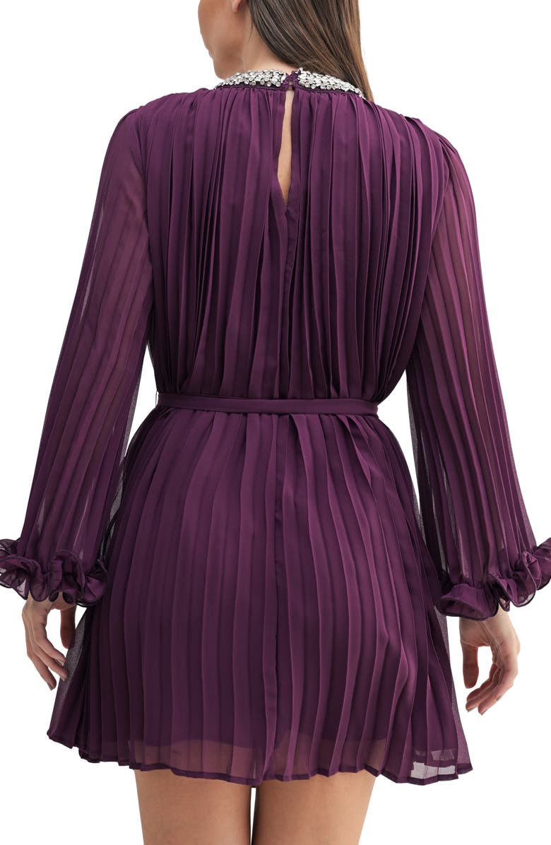 Mila Mae Jewel Keyhole Long Sleeve Pleated Dress, Alternate, color, 