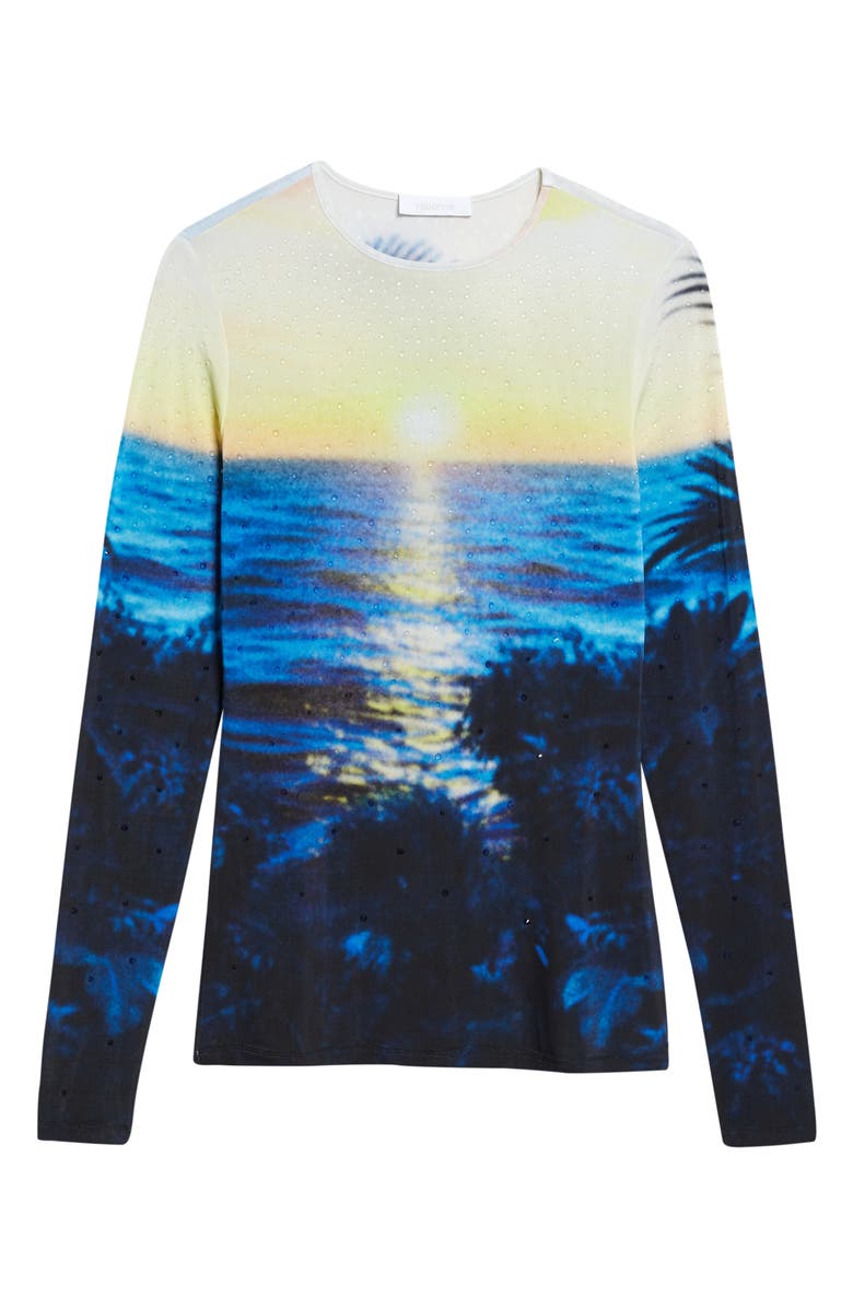 Rabanne Crystal Embellished Tropical Print Jersey Top, Alternate, color, Big Tornado Blue/ Yellow