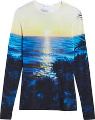 Rabanne Crystal Embellished Tropical Print Jersey Top