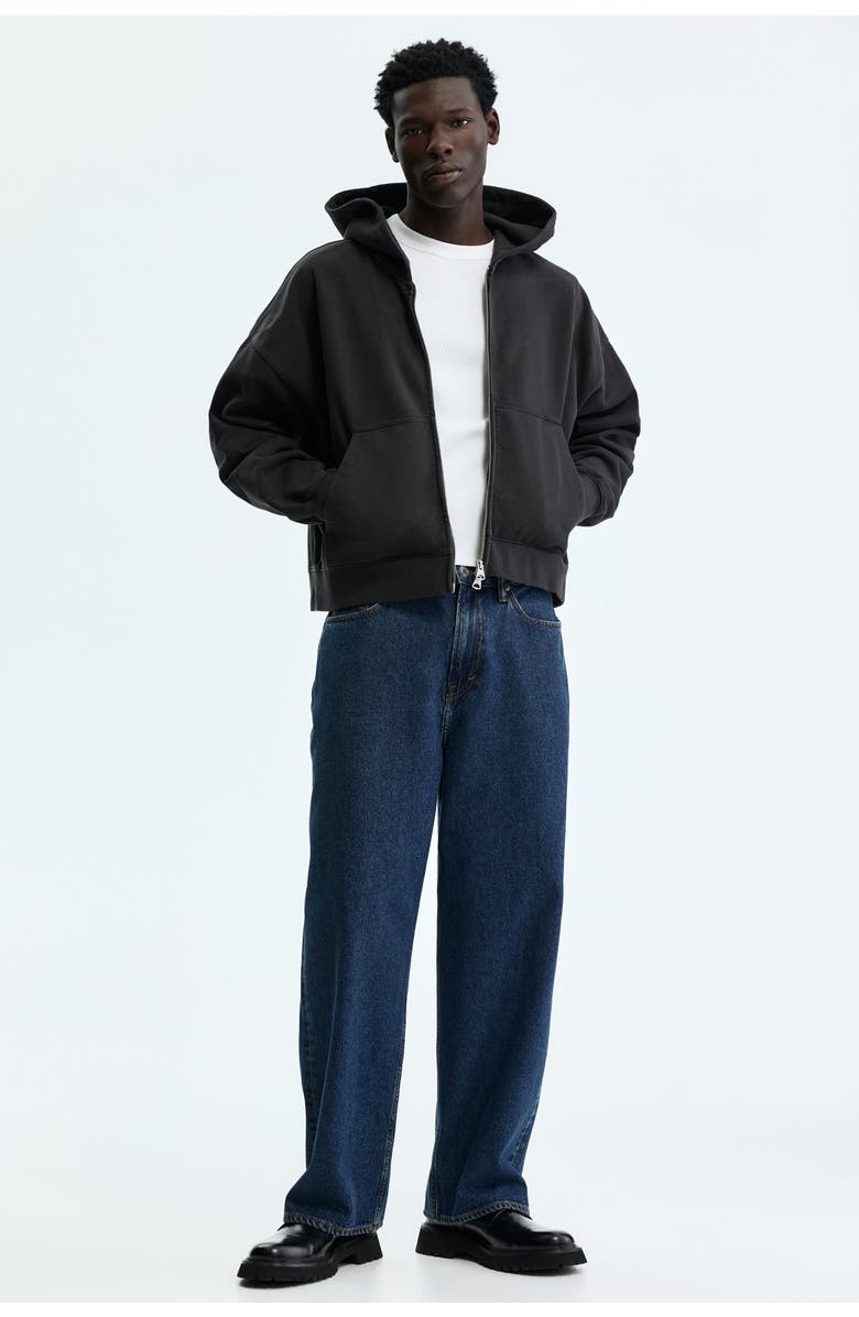 H&M Oversized Fit Zip-through Hoodie, Alternate, color, Black