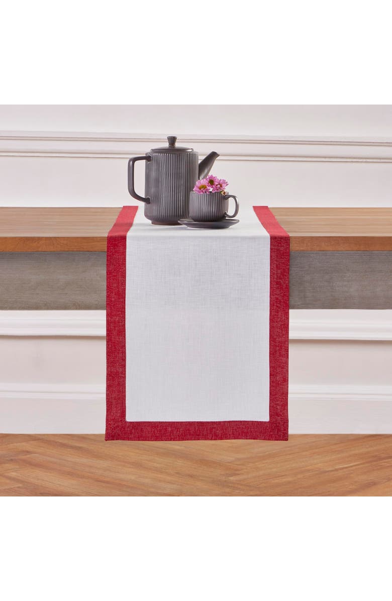 Solino Home Linen Table Runner - Festive Edge, Main, color, White/Red Shimmer Border