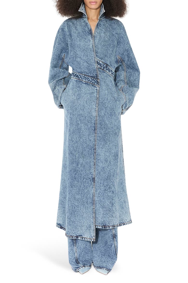 Spiral Asymmetric Denim Trench, Main, color, BLEU NEIGE
