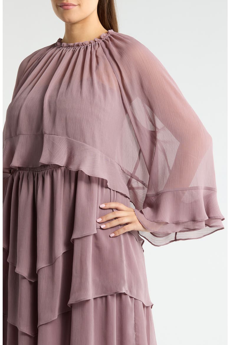 Tiered Ruffle Chiffon Cape Dress, Alternate, color, MAUVE