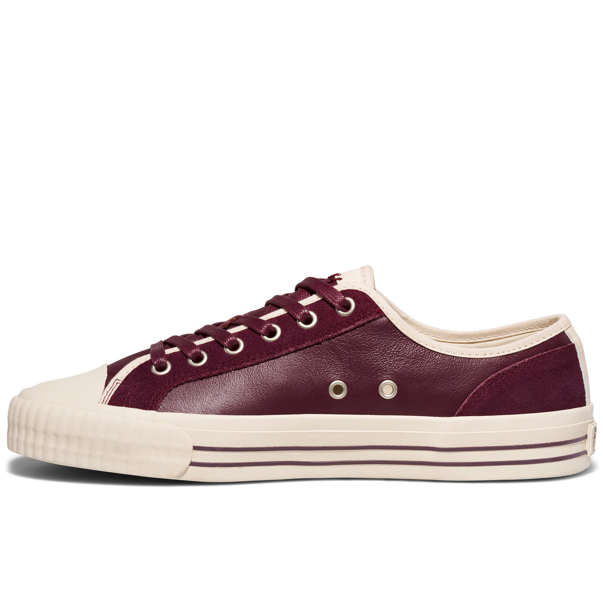 Center Vintage Low-Top Leather & Suede Sneaker, Alternate, color, Burgundy-Antique White