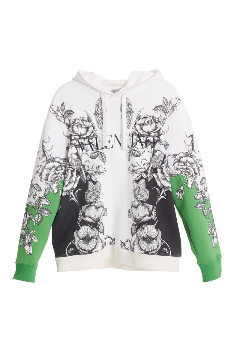 Dark Blooming Floral Logo Hoodie, Alternate, color, WHITE/ BLACK/ GREEN