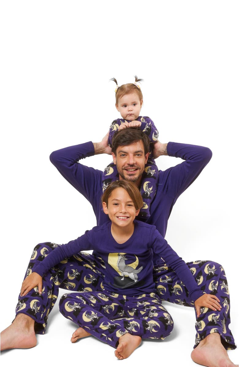 Leveret Kids Cotton Top & Fleece Pants Printed Matching Family Holiday Pajamas, Alternate, color, Wolf