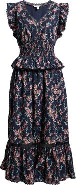 Treasure & Bond Floral Flutter Sleeve Peplum Dress