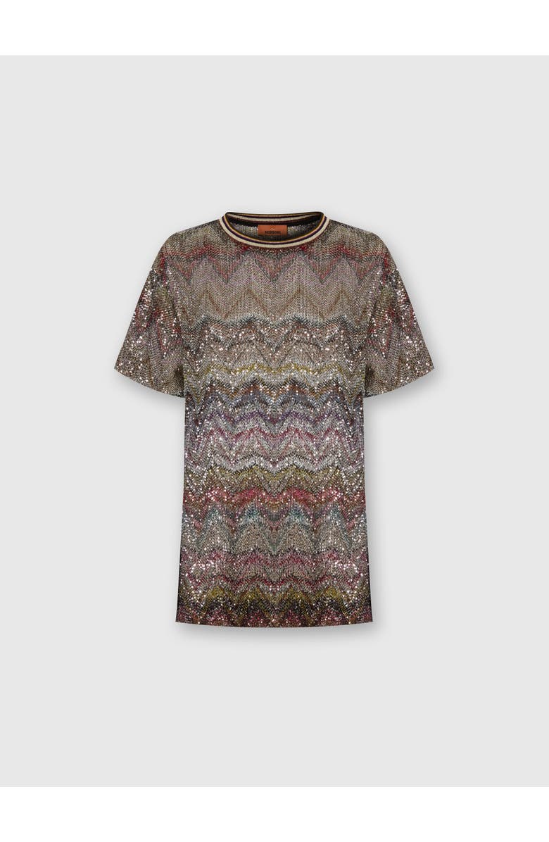 Missoni Short Sleeve T-shirt With Zigzag And Sequins, Main, color, Multicoloured