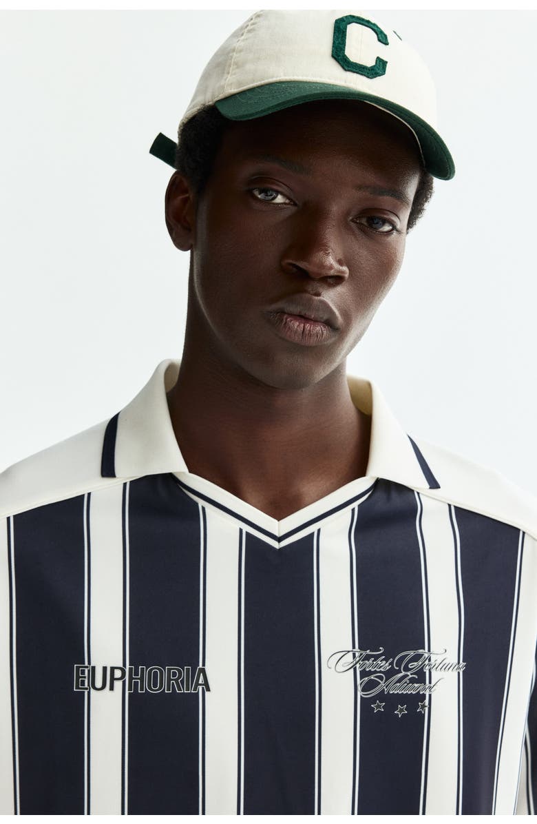 H&M Loose Fit Football Shirt, Alternate, color, Navy Blue/Striped
