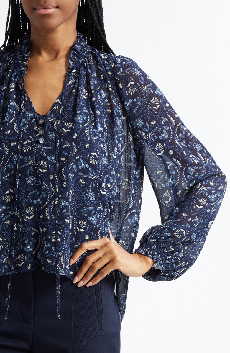 Veronica Beard Hickory Floral Paisley Top, Alternate, color, Navy Multi