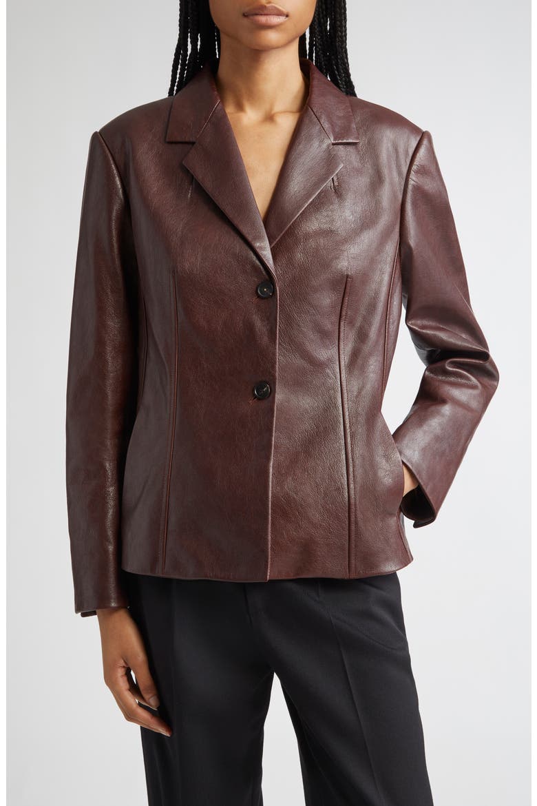 Tailored Leather Blazer, Main, color, DARK BROWN