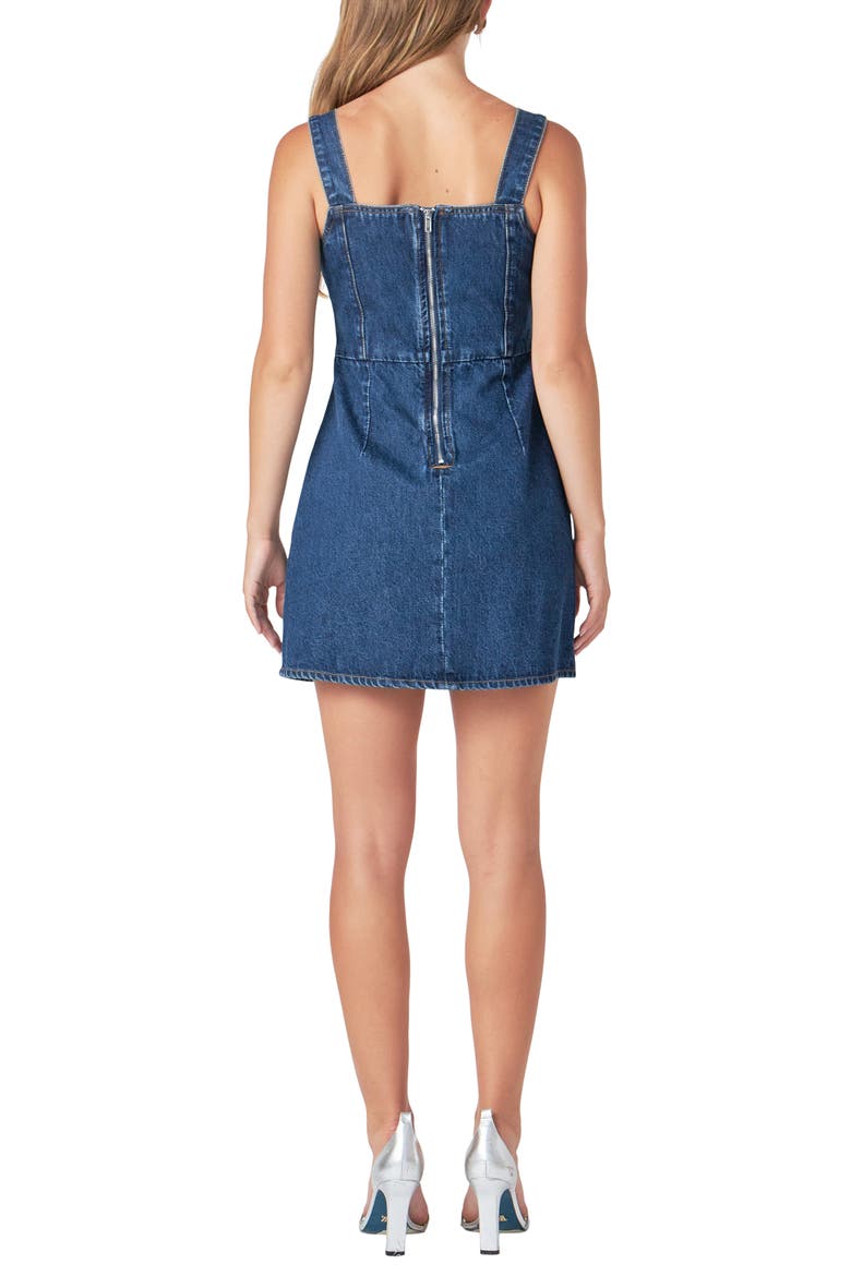 Rhinestone Bow Trim Denim Minidress, Alternate, color, BLUE