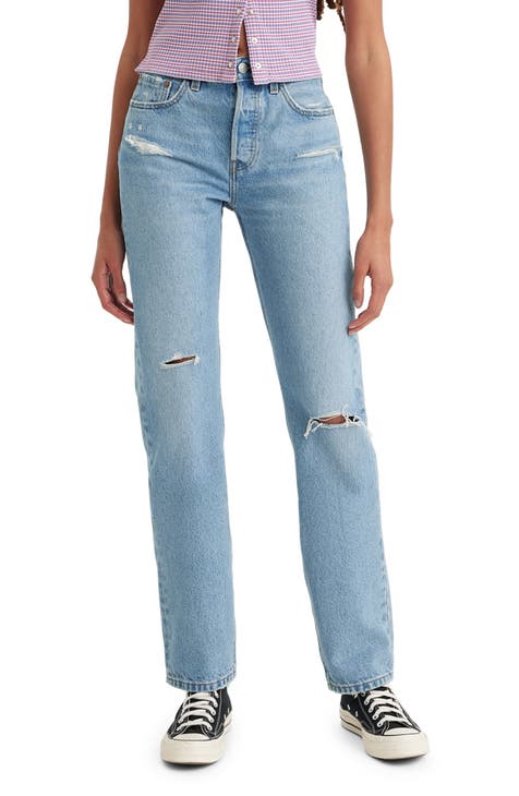 501® Distressed Button Fly Straight Leg Jeans