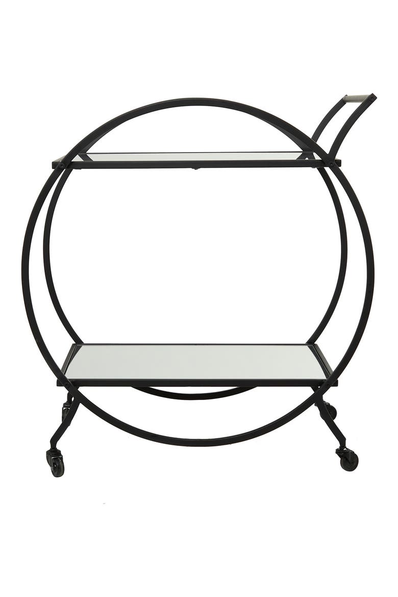 Black Metal Contemporary Bar Cart with Wheels & Handle, Alternate, color, BLACK