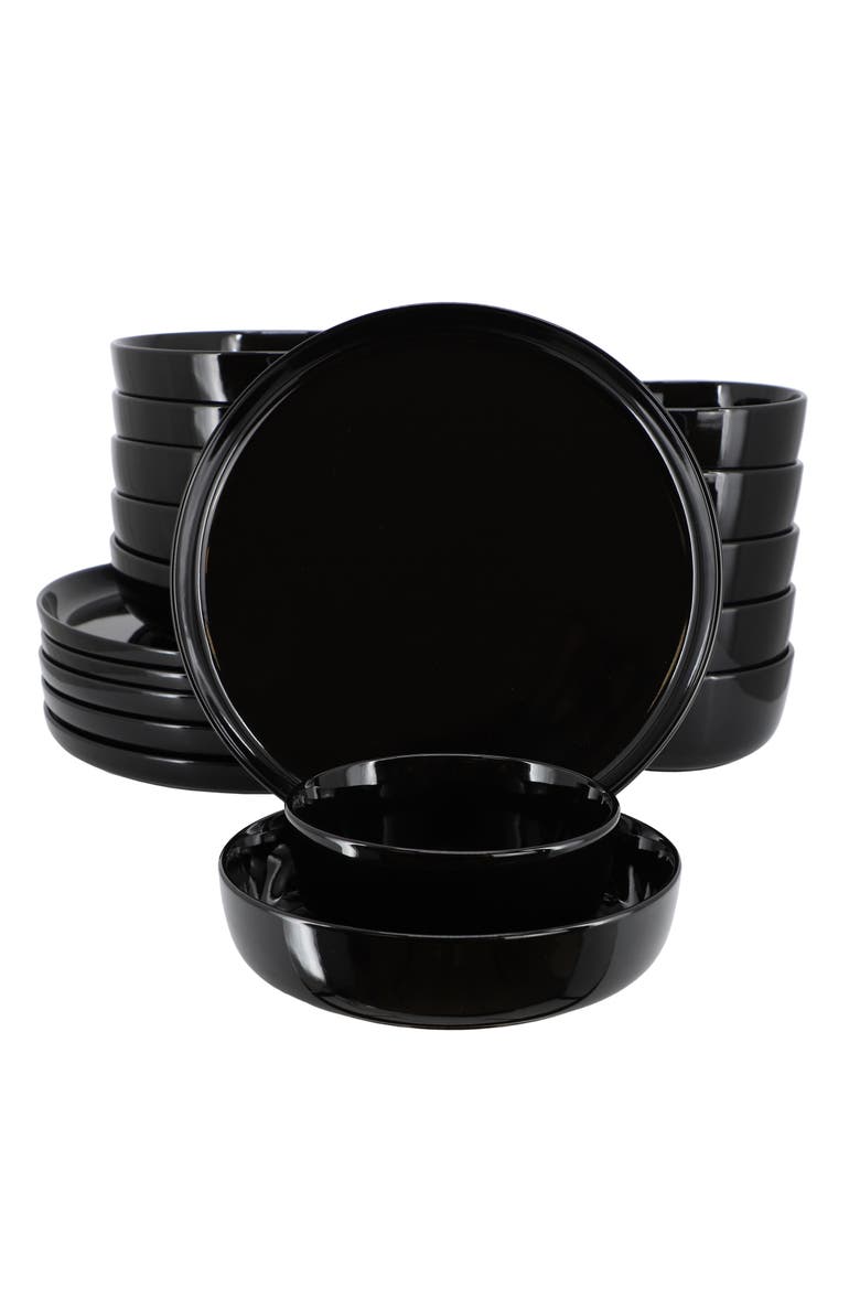 Duncan 18 Piece Porcelain Dinnerware Set, Main, color, Black