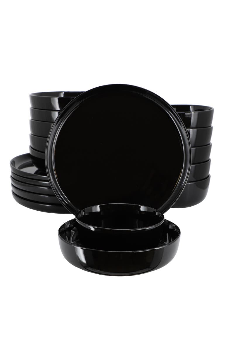 Elama Duncan 18 Piece Porcelain Dinnerware Set, Main, color, Black