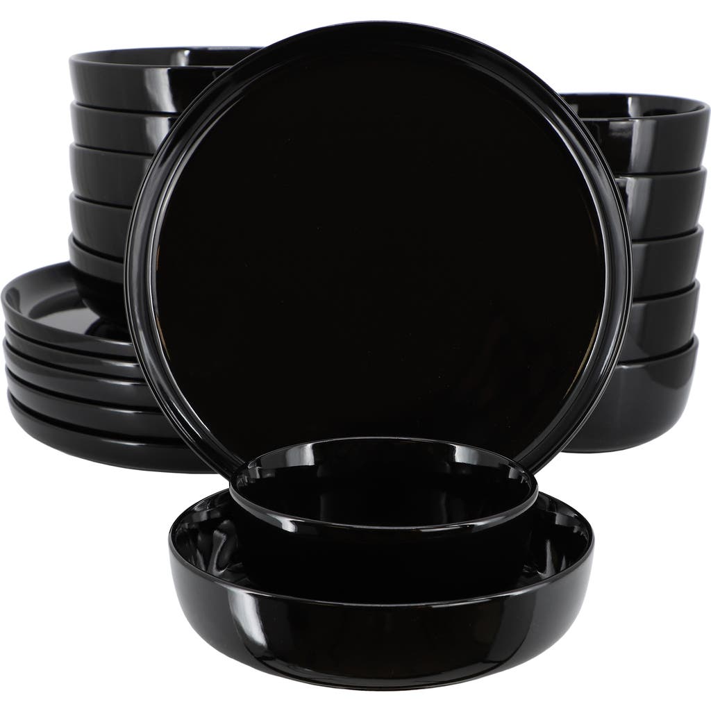 Elama Duncan 18 Piece Porcelain Dinnerware Set In Black