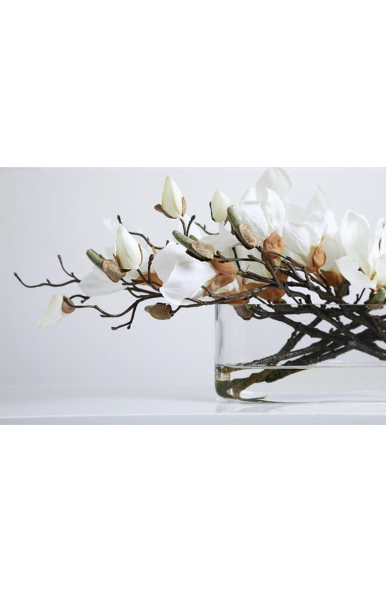 Darby Creek Trading Real Touch Magnolia Blooms Floral Centerpiece Water Illusion Arrangement in Oval Vase, Alternate, color, White