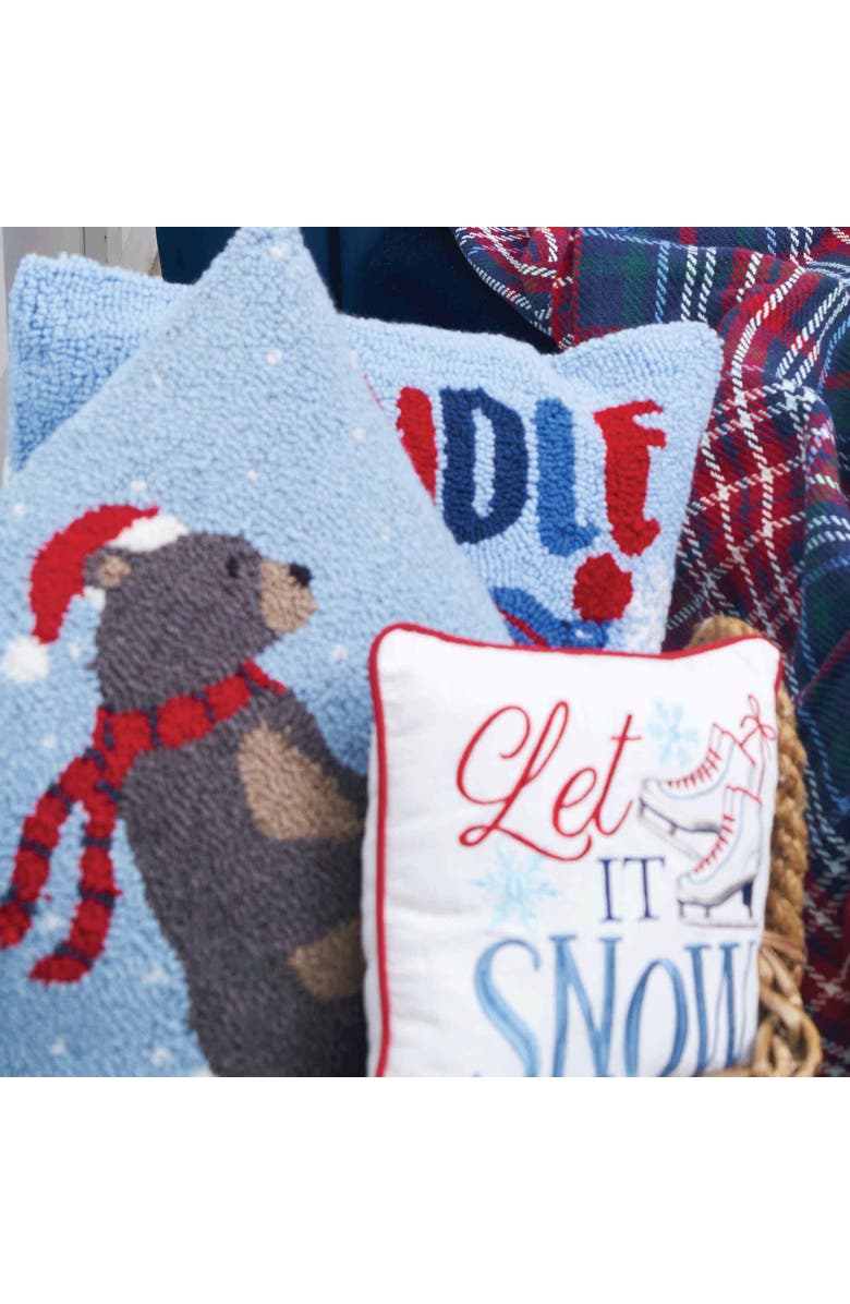 C&F Home Sledding Bear Hooked Christmas Throw Pillow, 18" x 18", Alternate, color, Brown